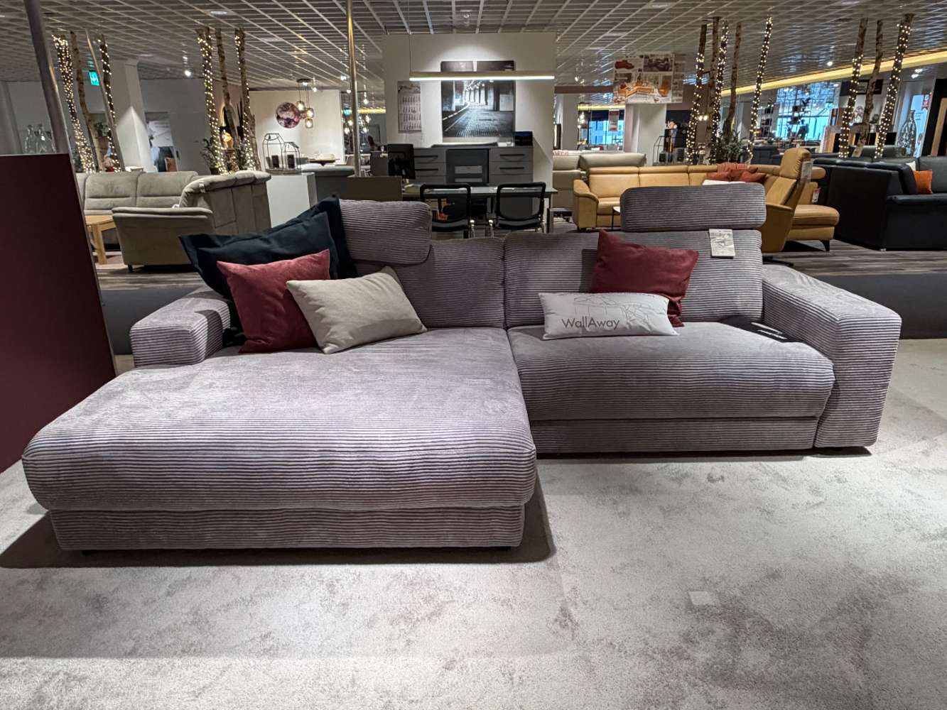 Polstegarnitur Cord grey mit Longchair. ca. 168×296 cm