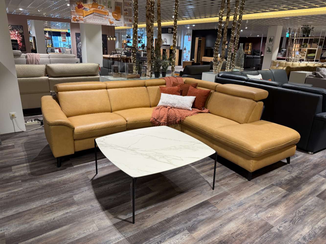 Polstergarnitur Leder honey, L-förmig, ca. 269×242 cm