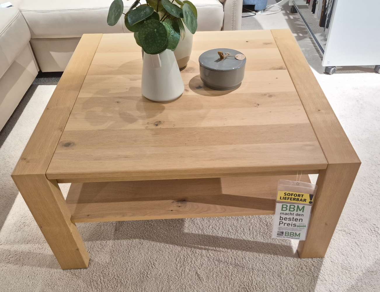 Couchtisch Ast-Eiche massiv mit Ablage ca 93x93x45cm