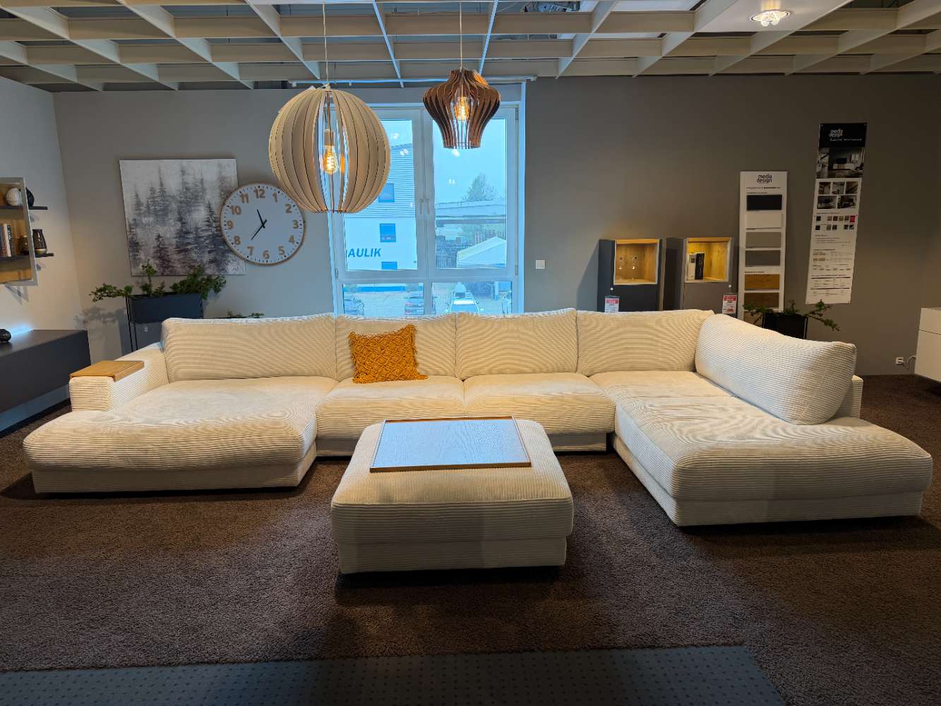 Polstergarnitur Cord beige U-förmig, ca. 170x445x224 cm