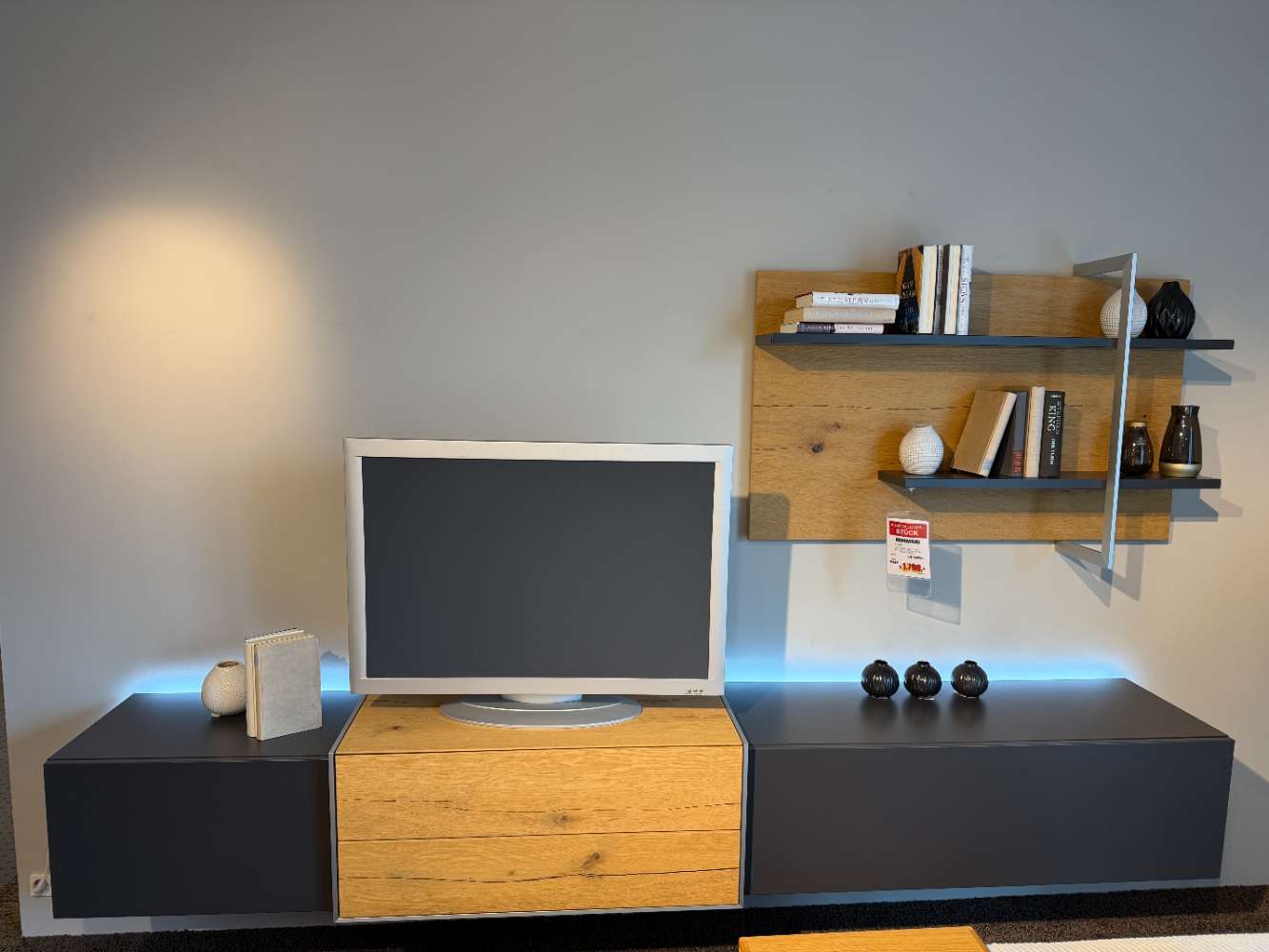 Wohnwand Schiefer schwarz, ca. 272x162x49 cm