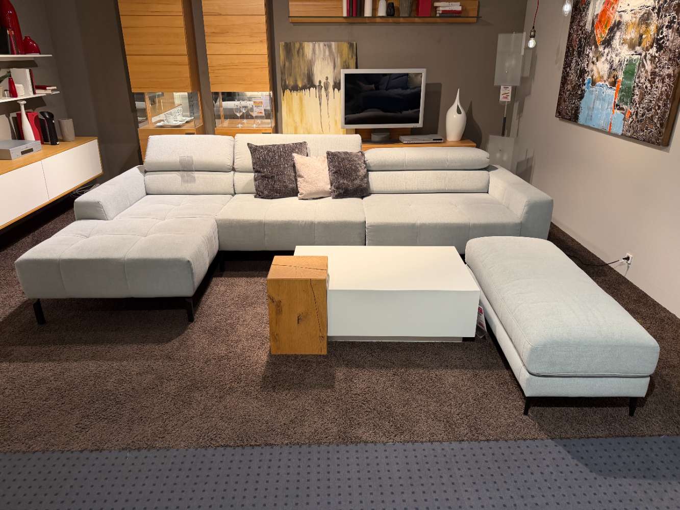 Polstergarnitur light blue mit Longchair, ca. 179×328 cm