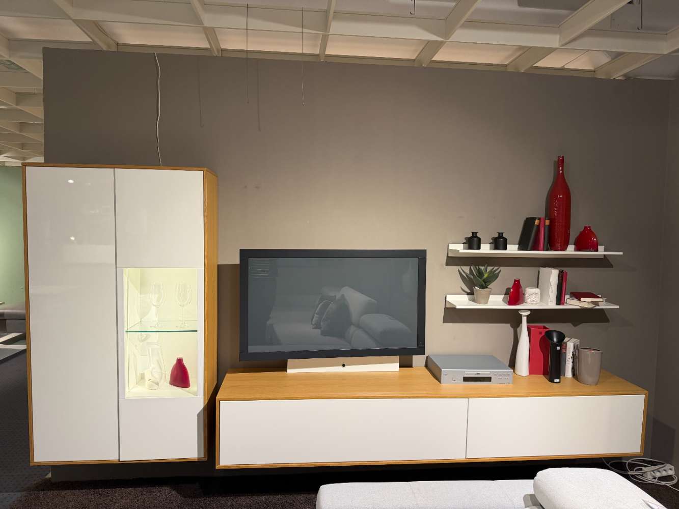 Wohnwand Lack Weiß Hochglanz, ca. 348x179x49 cm