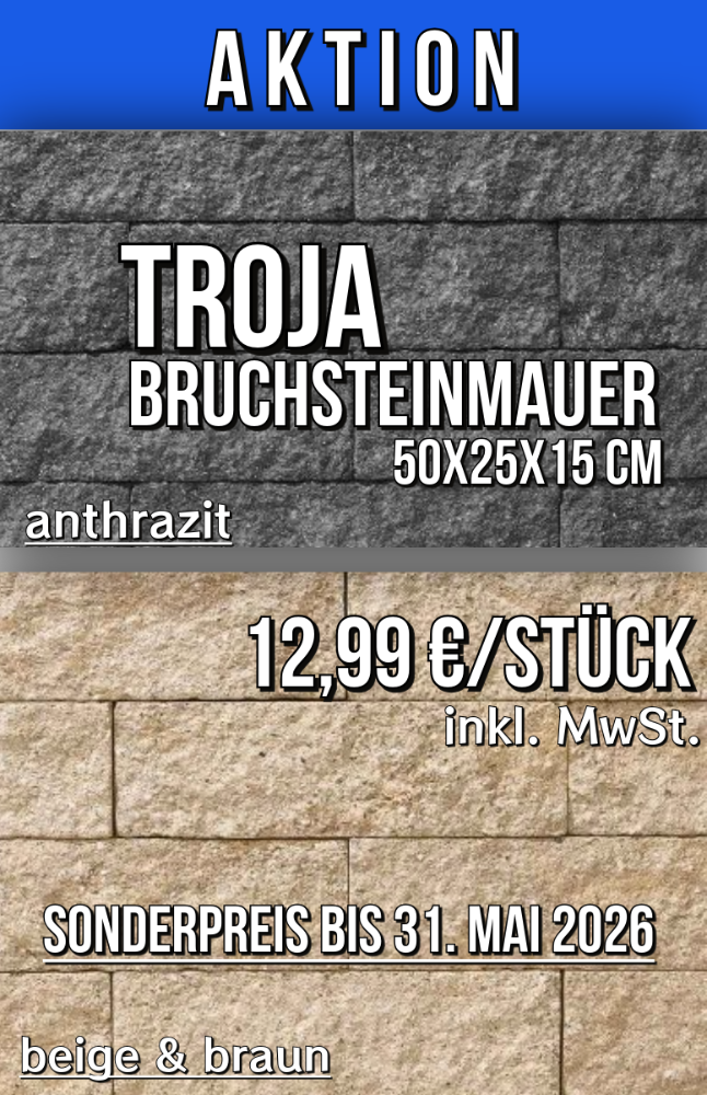 Troja  Bruchsteinmauer 50x25x15 cm anthrazit oder beige (1.Wahl)
