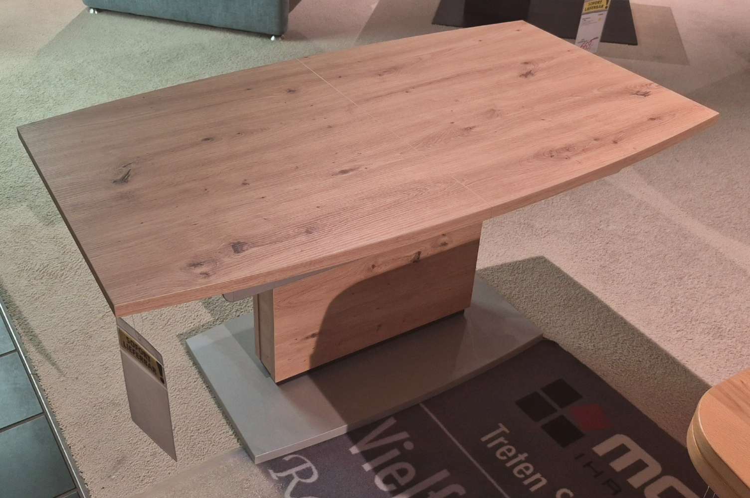 Couchtisch Wildeiche Bodenplatte silber ausziehbar +höhenverstell