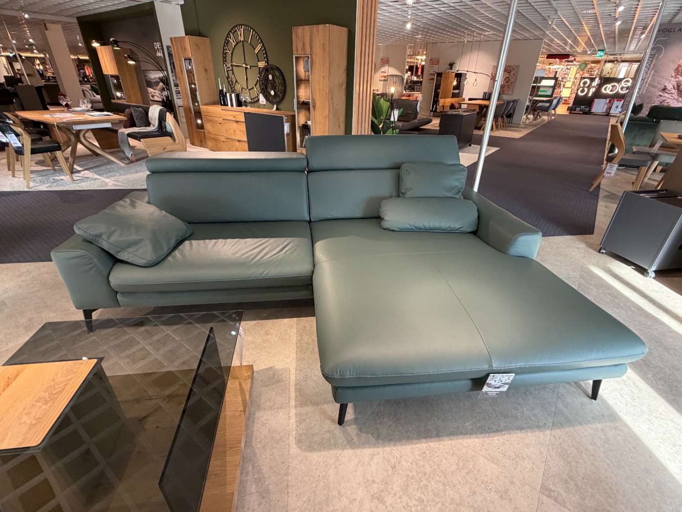 Polstergarnitur Echtleder opal mit Longchair, ca. 273×188 cm