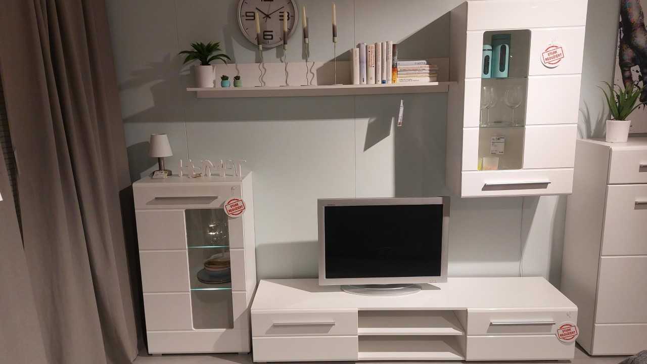 Wohnwand, Hochglanz, weiß