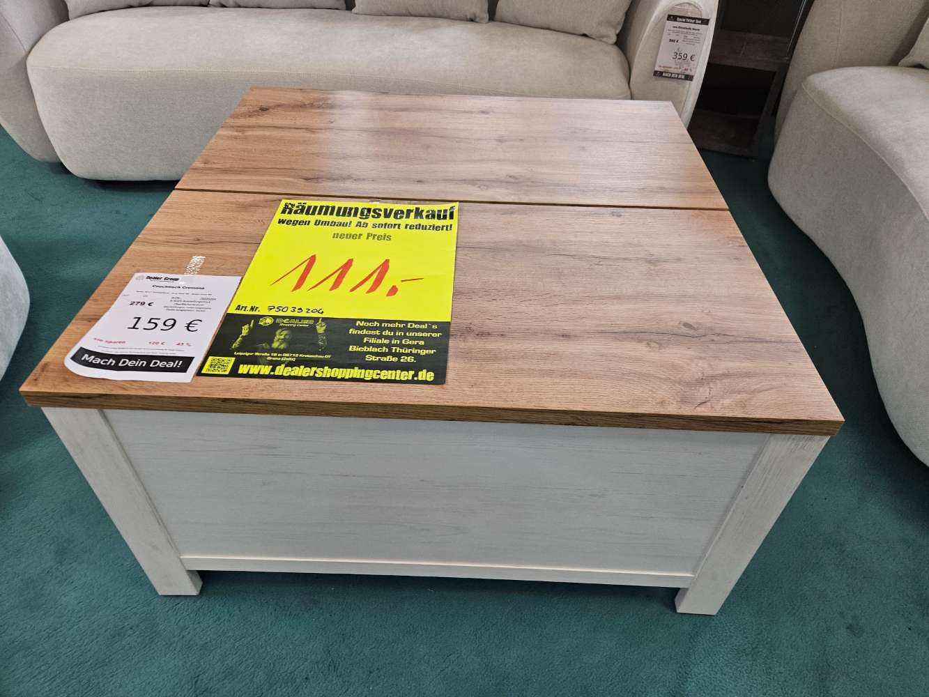 Couchtisch Cremona Pinie Weiß statt 279€