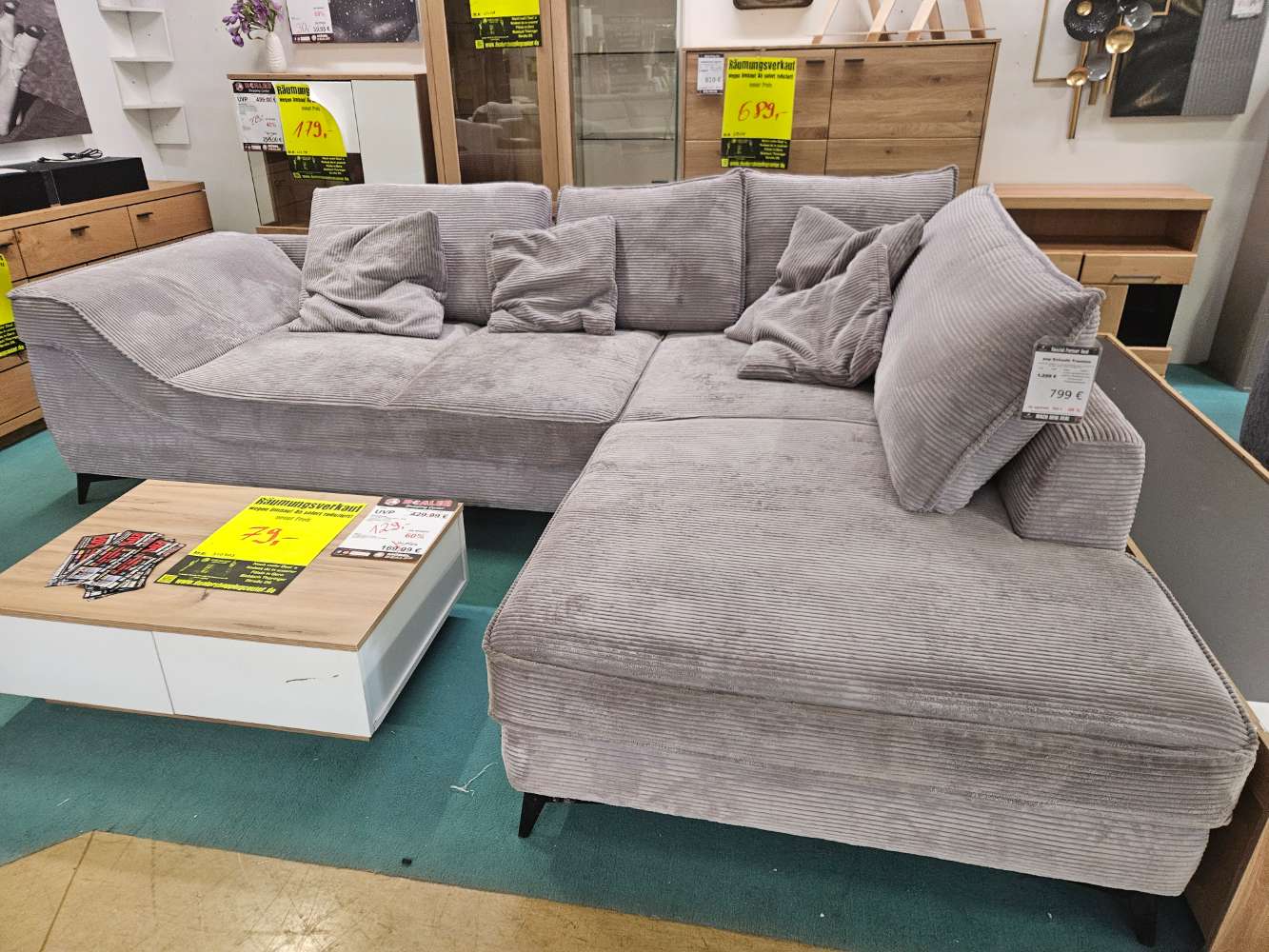 pop Ecksofa Couch Trentino Cordstoff Grau statt 1299€