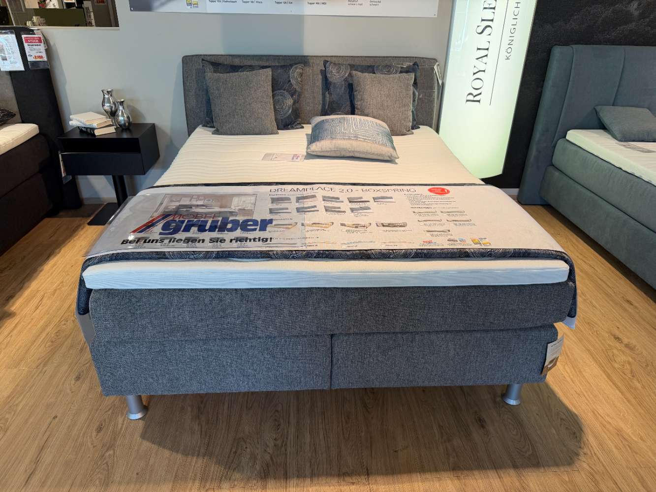 Boxspringbett grau, Liegefläche ca. 160×200 cm