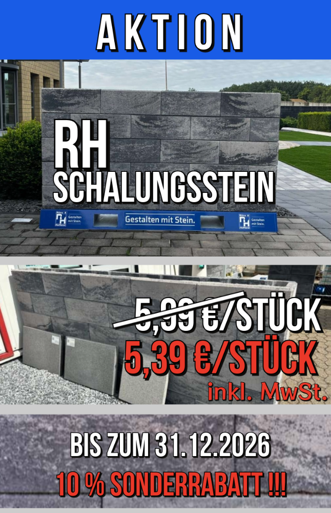 RH-Schalungsstein 50x24x20 cm grau nuanciert Normalstein (1.Wahl)