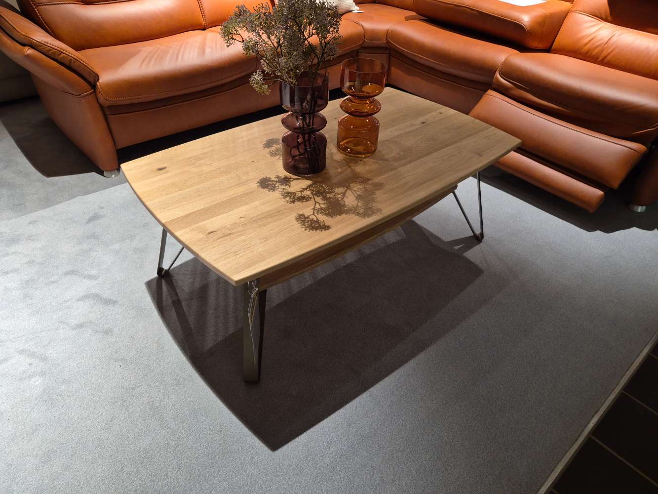 Couchtisch  Wildeiche massiv Gestell Metall bronzefarbig