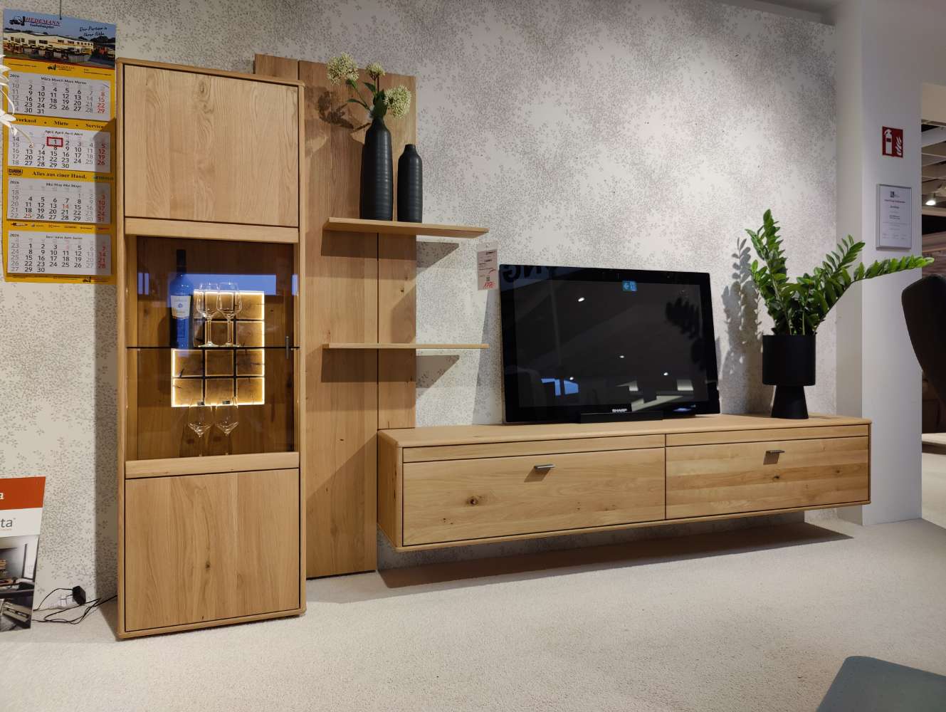 Wohnwände – Wohnkombination – Balkeneiche – Anbauwand – inkl. Bel