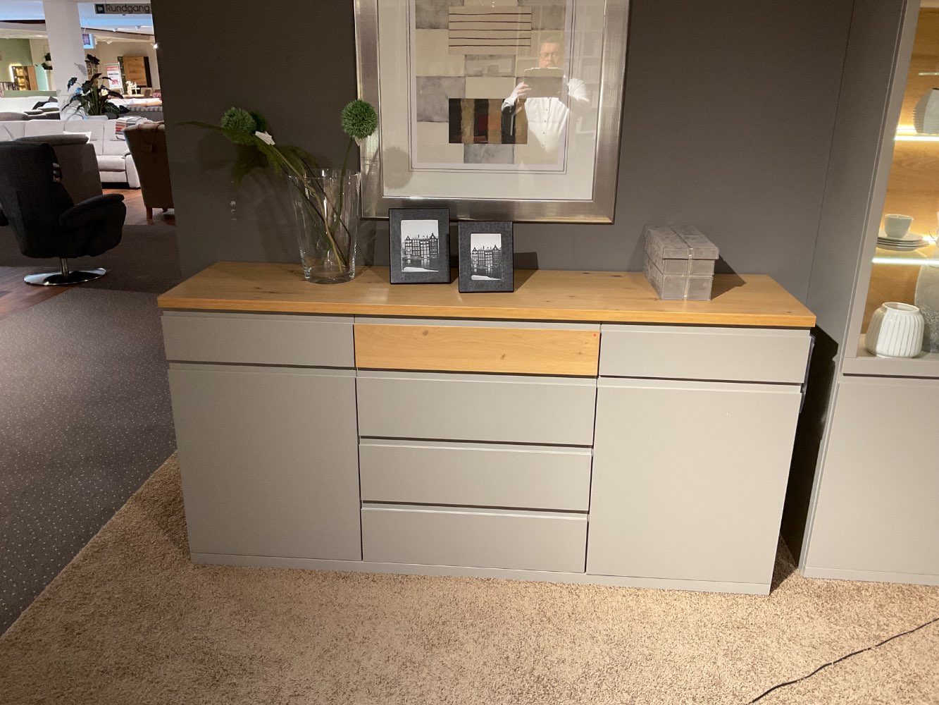 Sideboard Vision RMW Lack platingrau – Asteiche