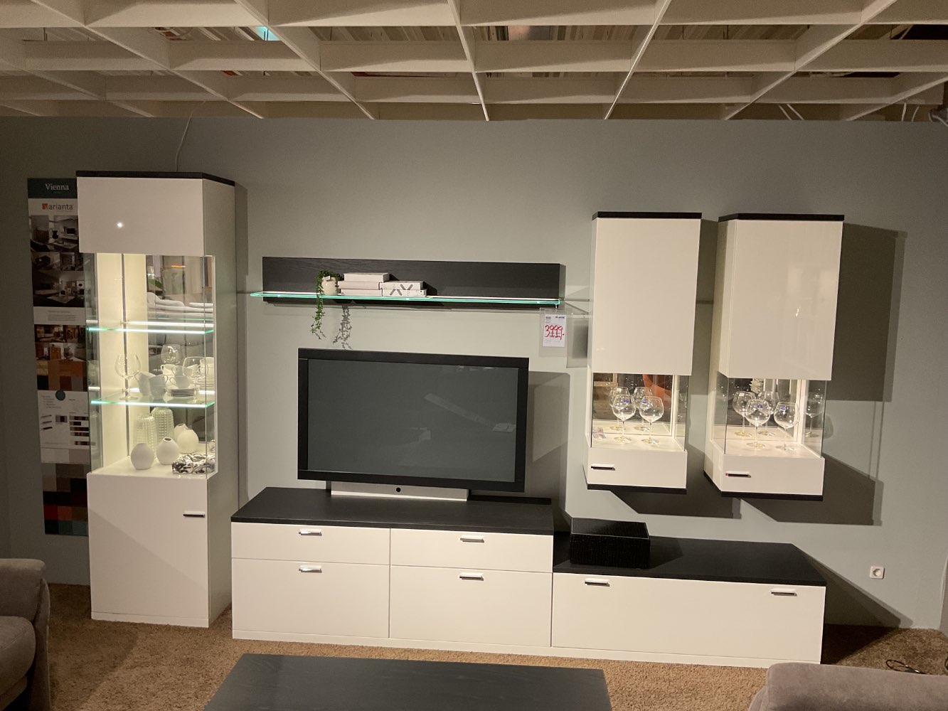 Wohnwand Vienna RMW Lack weiß, Lack weiß Hochglanz, Eiche graphit