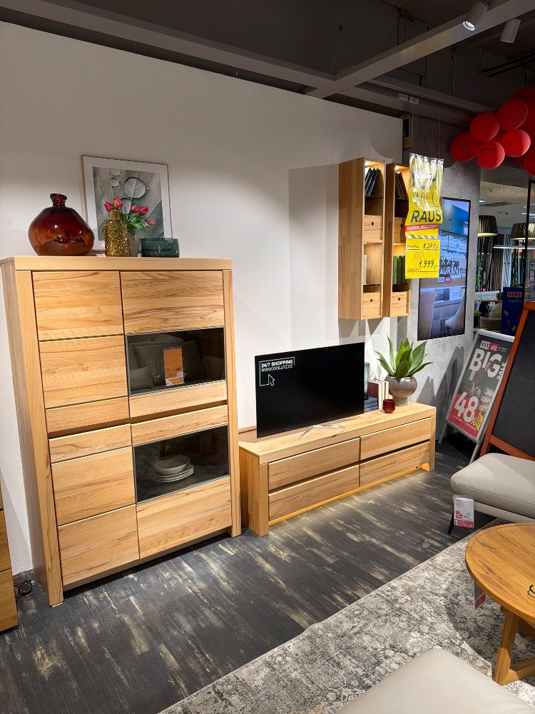 Möbel, Wohnwand Lugano, Wöstmann, Buche massiv, 340cm, XXXLutz