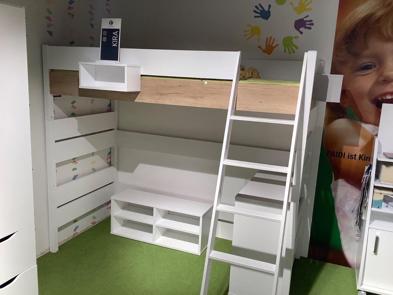 Hochbett  180 cm Höhe , weiß/ eiche