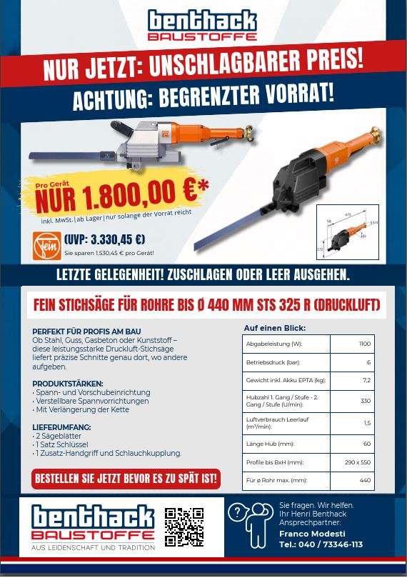 Fein Druckluftsäbelsäge STS 325 R – Profiqualität