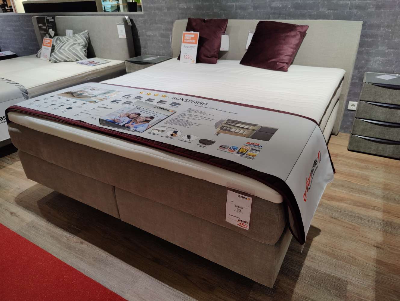 Boxspringbett – 180 x 200 cm – H2 + H3 – Viscotopper