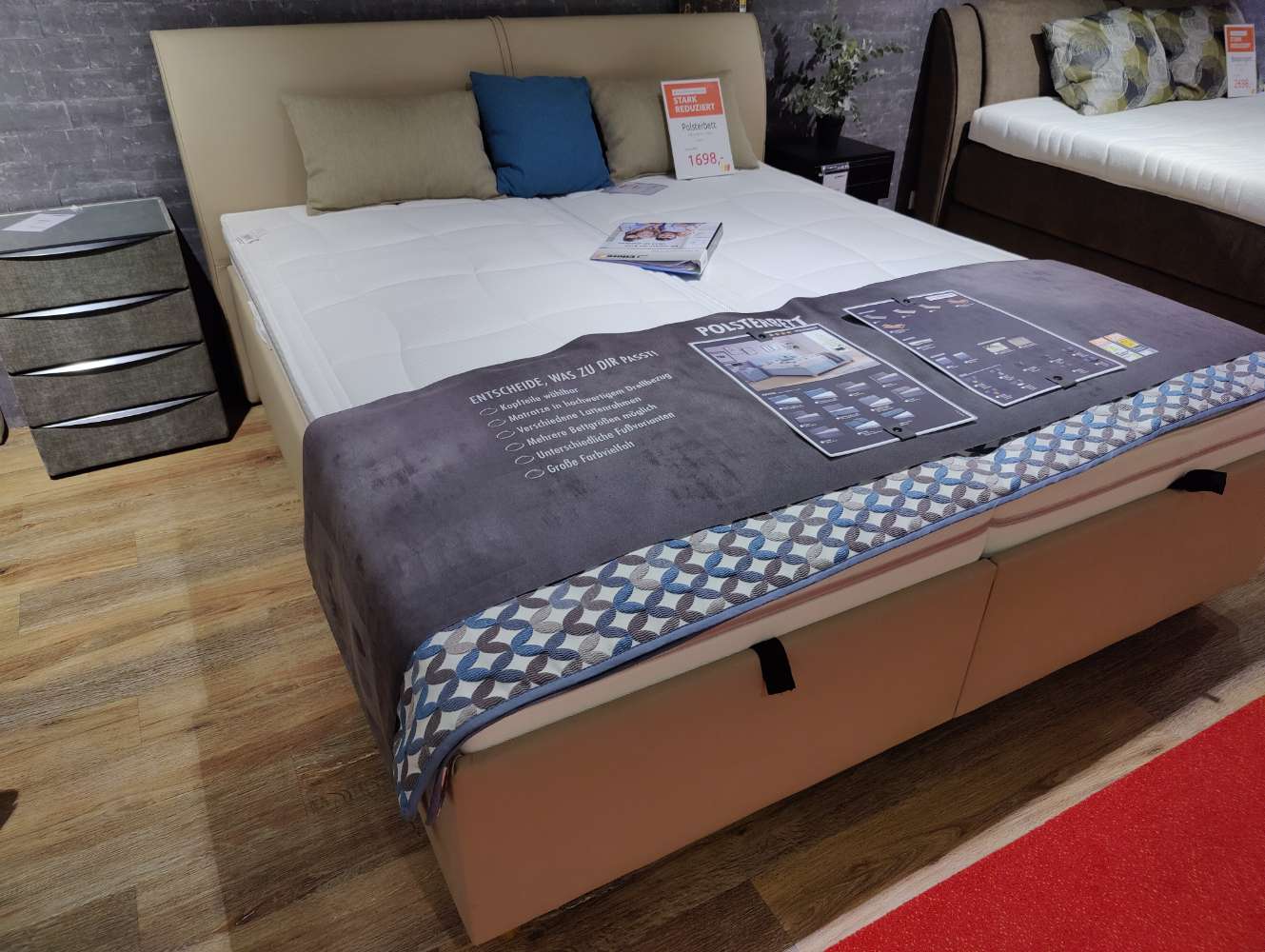 Polsterbett – 180 x 200 cm – H2 + H3 – beige