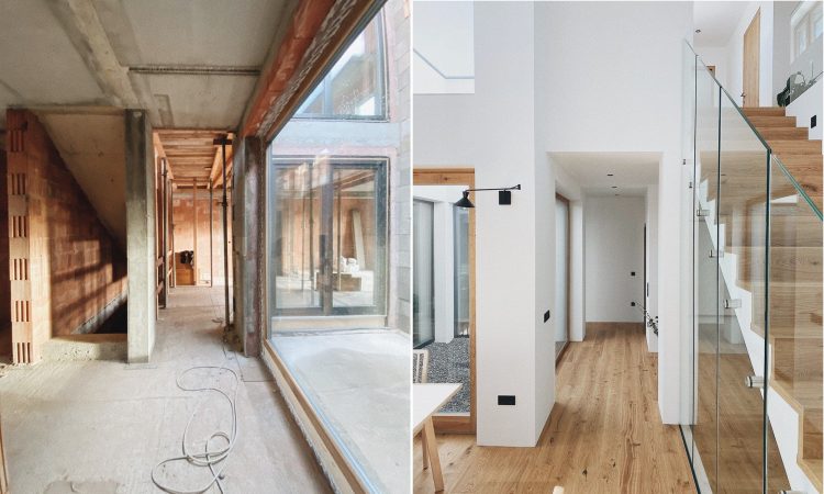 Vorher Nachher eines Rohbaus und des daraus entstandenen Neubaus