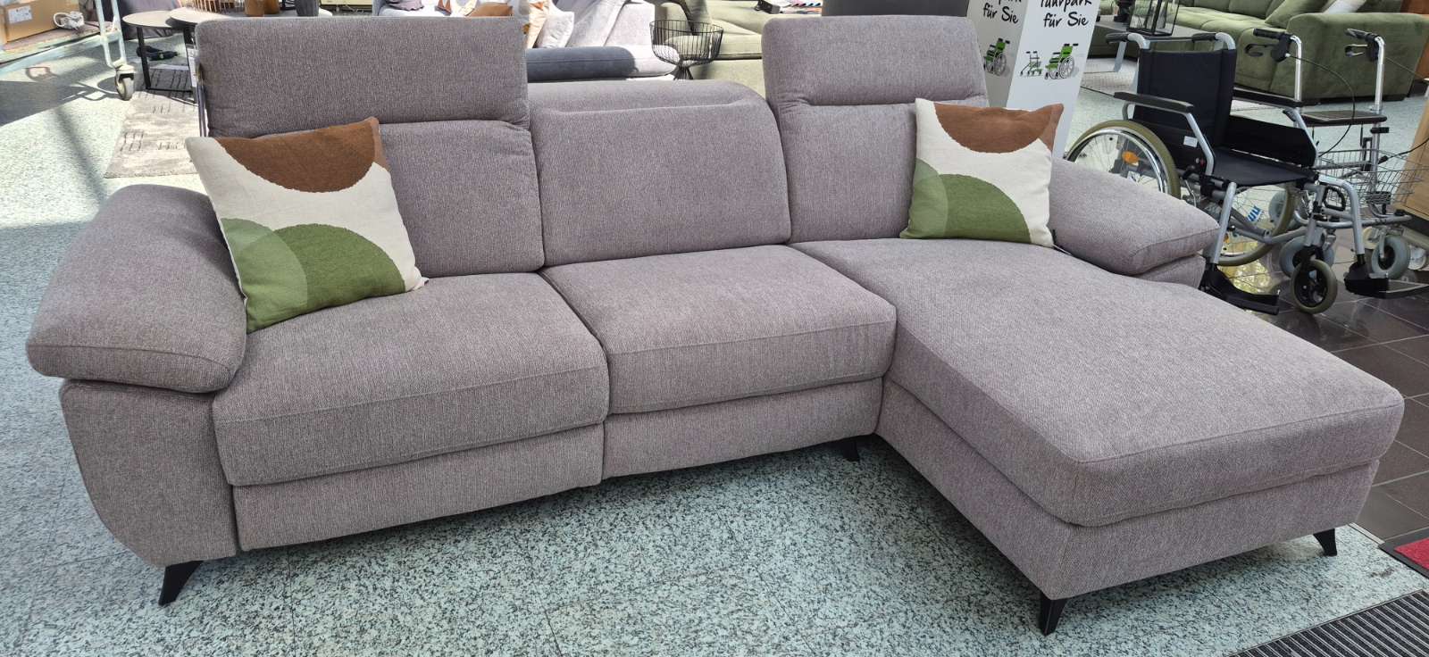 Ecksofa Bezug: Stoff stone ,Relaxfunktion motorisch ,272×164 cm