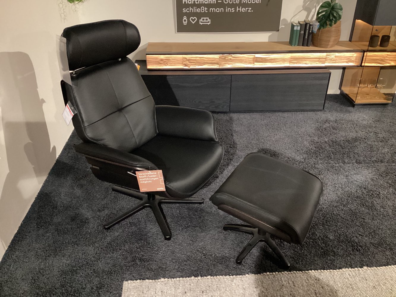 Sessel-Set „Irie“, Orig. Hukla, Leder schwarz,Eicheschale schwarz