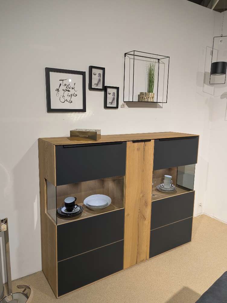 Hightboard Massivholz mit Akzent in Glas anthrazit
