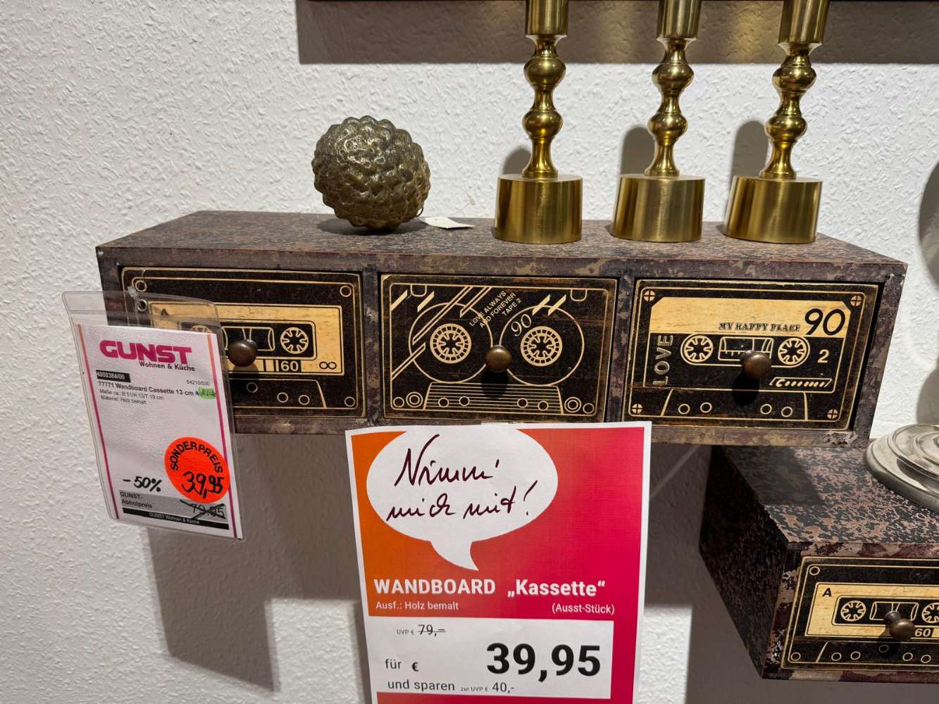 Wandboard Regal  Wandboard Cassette 13 cm mit 3 Schubkästchen