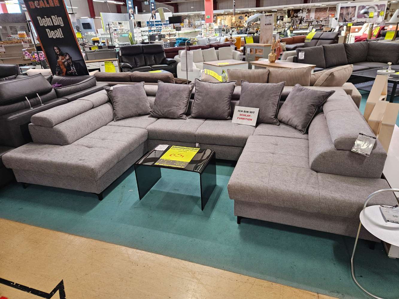 Wohnlandschaft Mikrofaser Grau Schlaffunktion statt 1699€