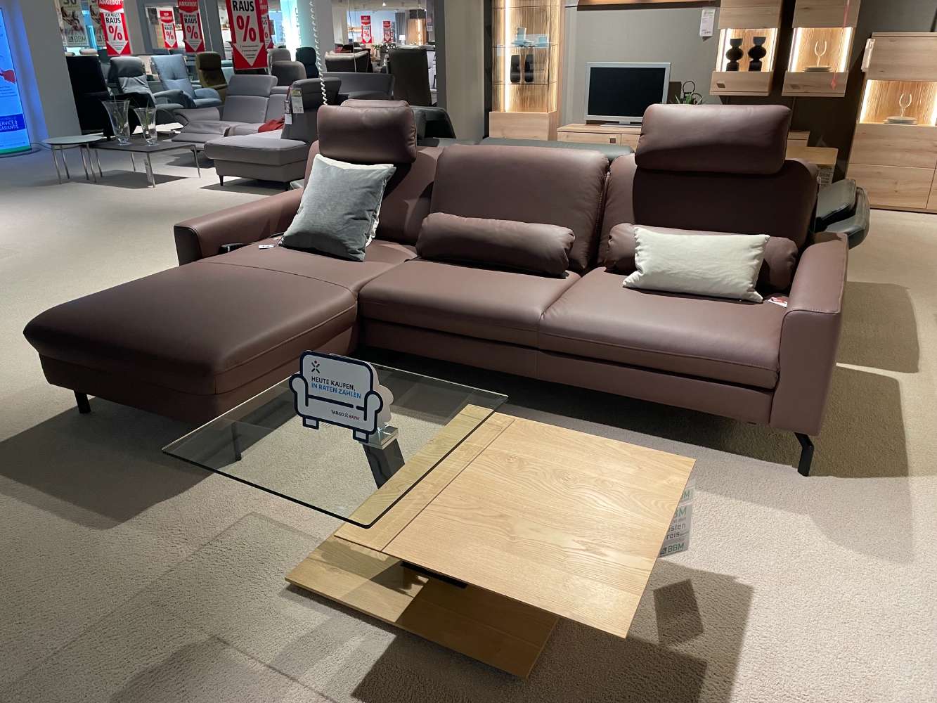 Ecksofa Echtleder braun,Metallfuß schwarz ca 179-211×274 cm