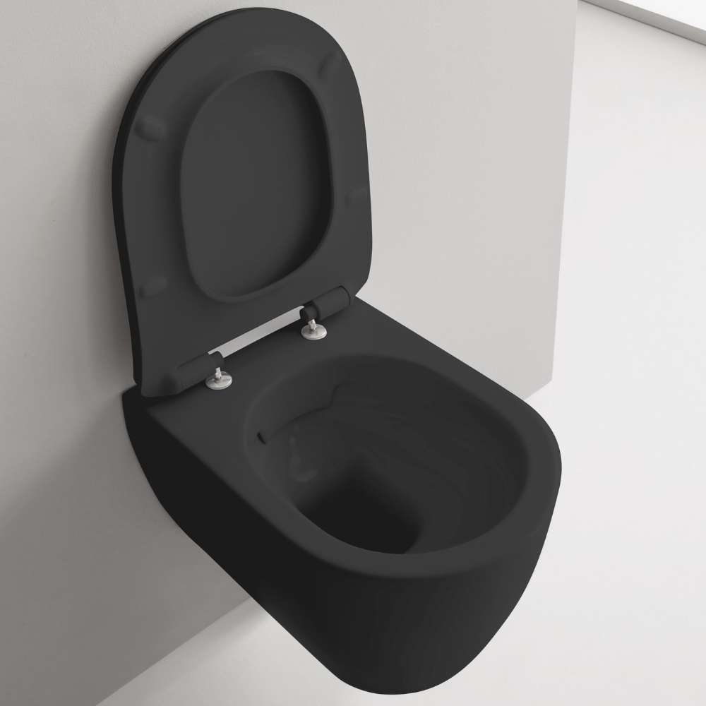 Scarabeo Moon Wand-Tiefspül-WC mit WC-Sitz, ohne Spülrand schwarz