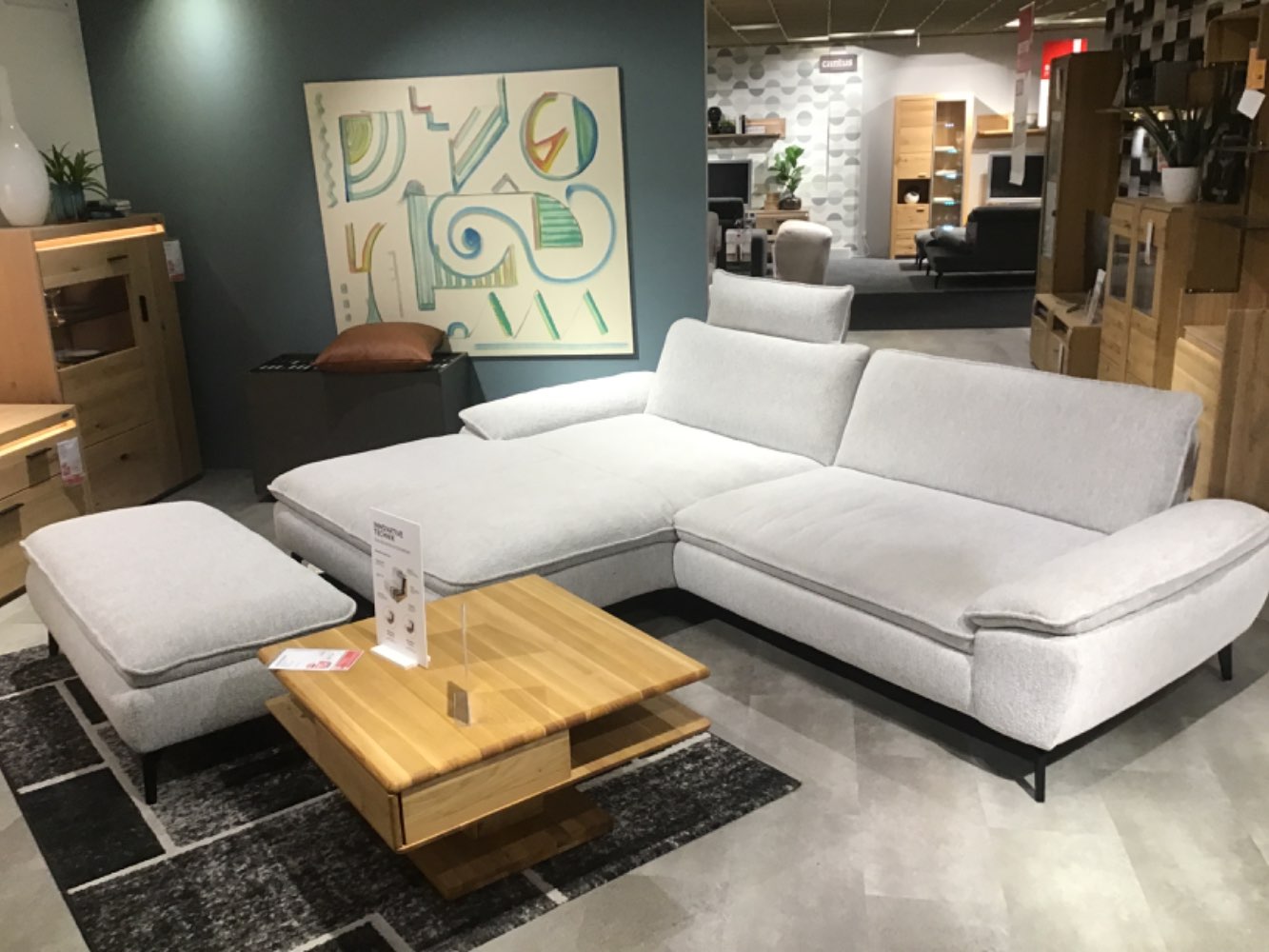 Möbel Ecksofa mit Hocker Rhein Hukla Stoff grau XXXLutz Hirschaid