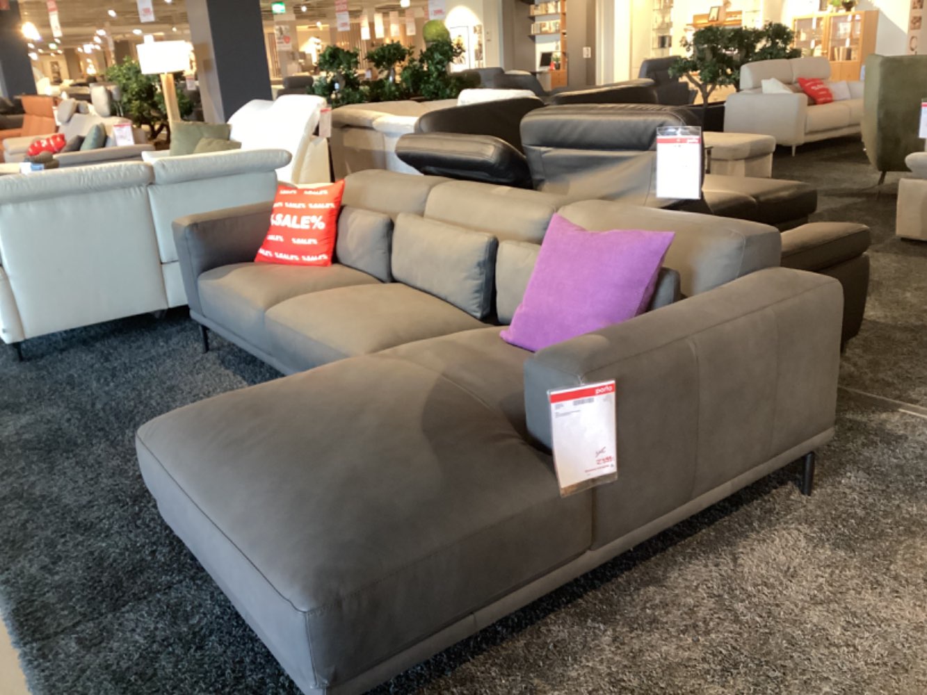 Sofa Lederbezug Anthrazit, Füße Schwarz B/H/T ca. 270/81/155 cm