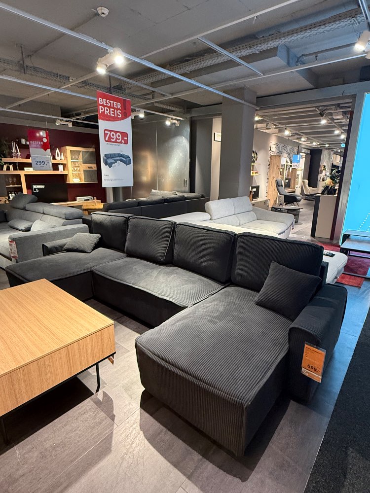 Wohnlandschaft 140x305x140 Anthrazit Cord – XXXLutz Fellbach