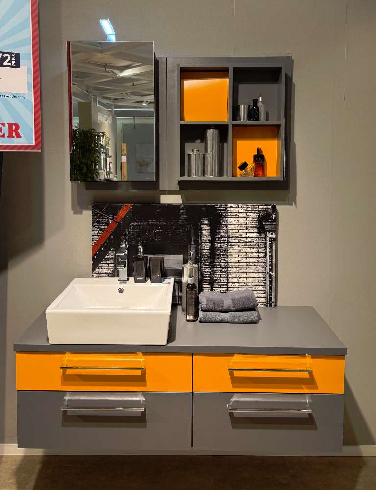 Ausstellungsbad komplett Quarzgrau/Orange⚡️Sparpreis⚡️