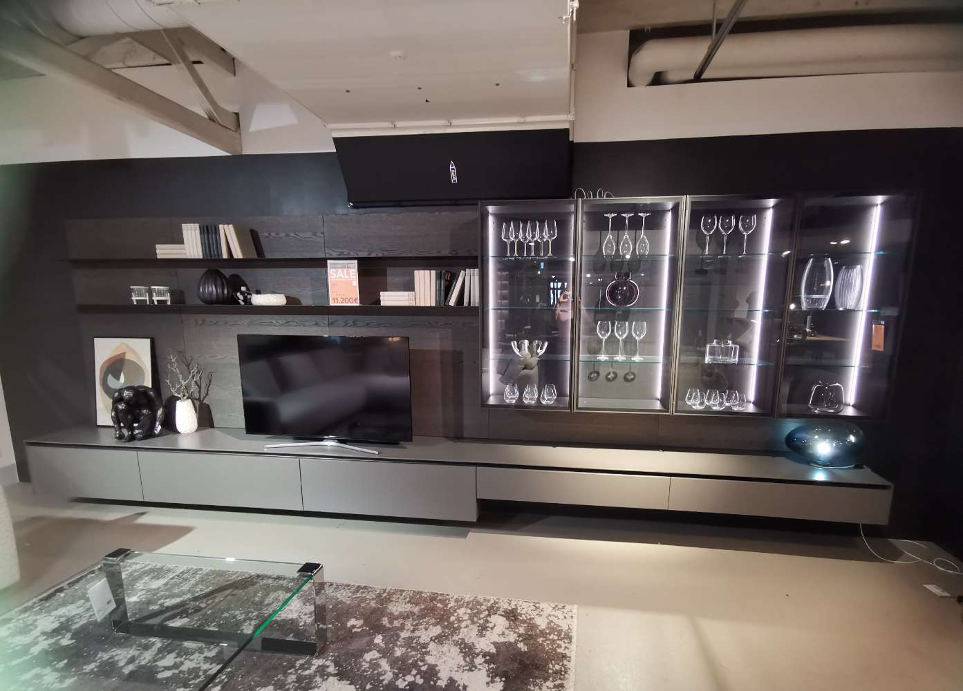 Möbel, Novamobili, Wohnwand LIVING SYSTEM, Mattlack/Glas