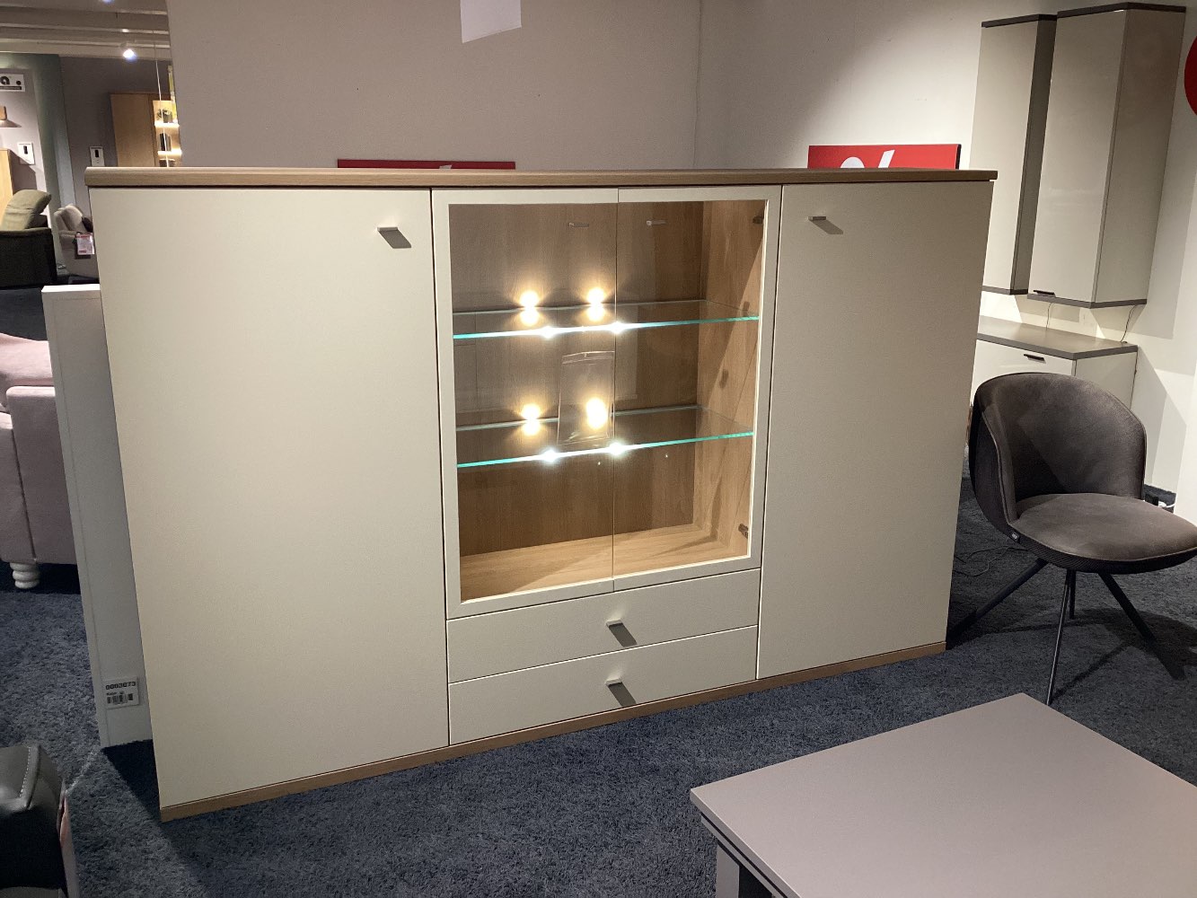 Highboard „Boston“, Creme/Asteiche, inkl. Beleuchtung