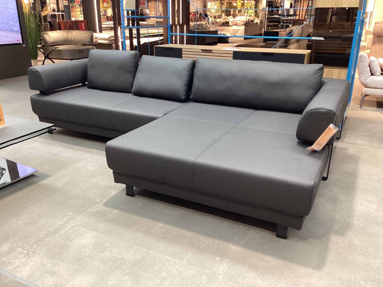 Möbel, Stylife, Ecksofa, Face, ca.307x188cm, Echtleder Schwarz