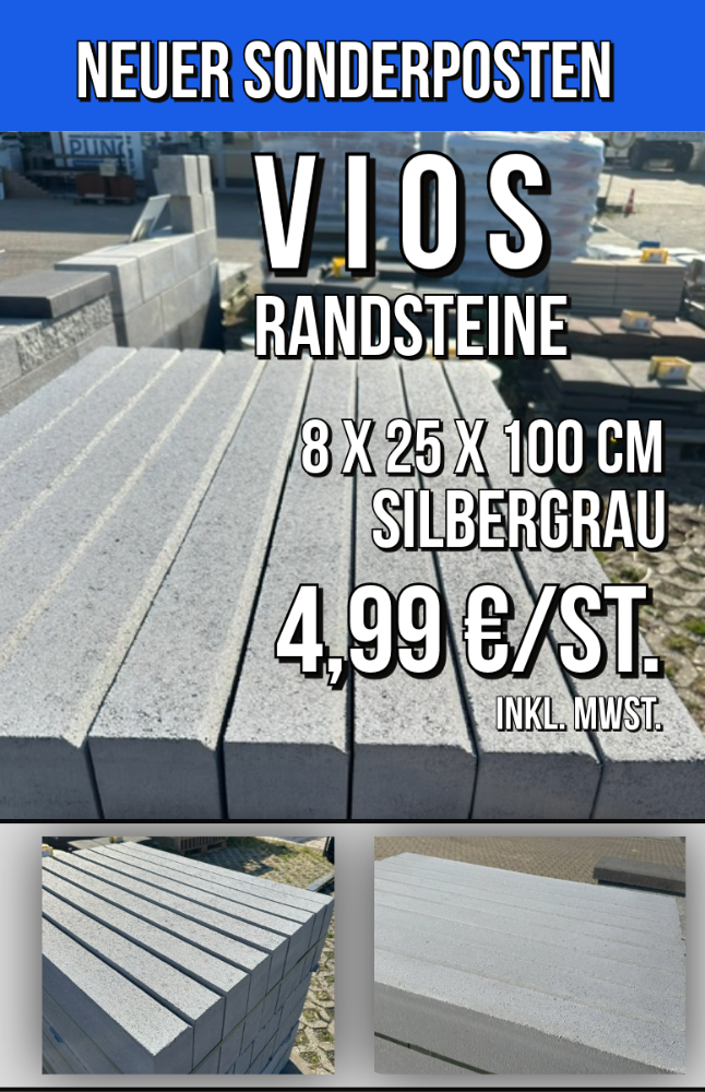 Vios Randstein 8x25x100 cm Silbergrau (2.Wahl/Sonderposten)