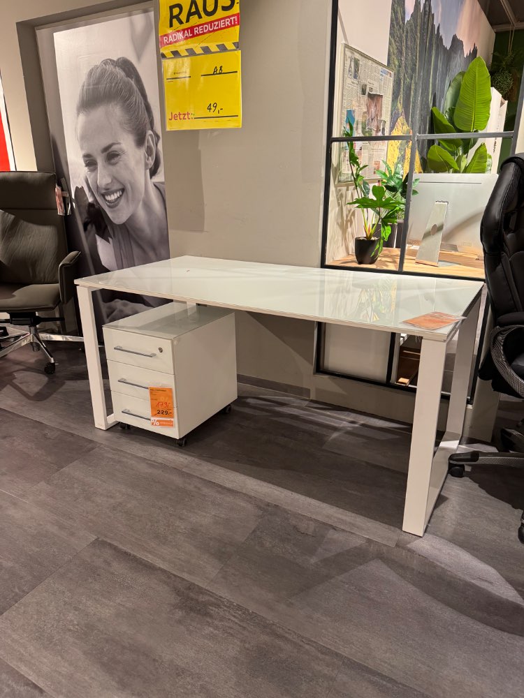 Schreibtisch inkl Rollcontainer Weiß Glas  XXXLutz Heilbronn