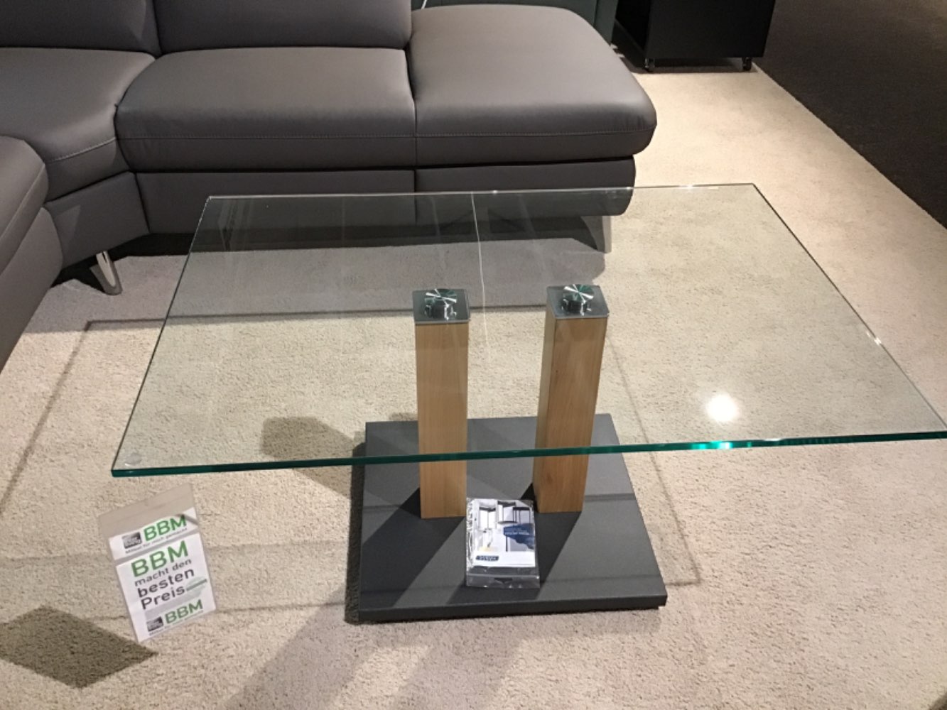 Glas-Couchtisch Maß 100x50x70cm Fußplatte Anthrazit