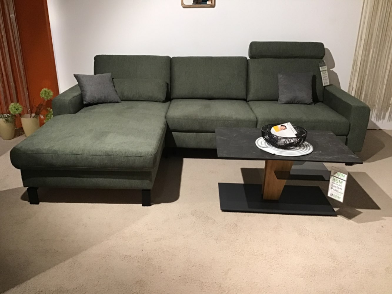 Eckgarnitur mit Schlaffunktion Farbe grün Maß 185x278cm