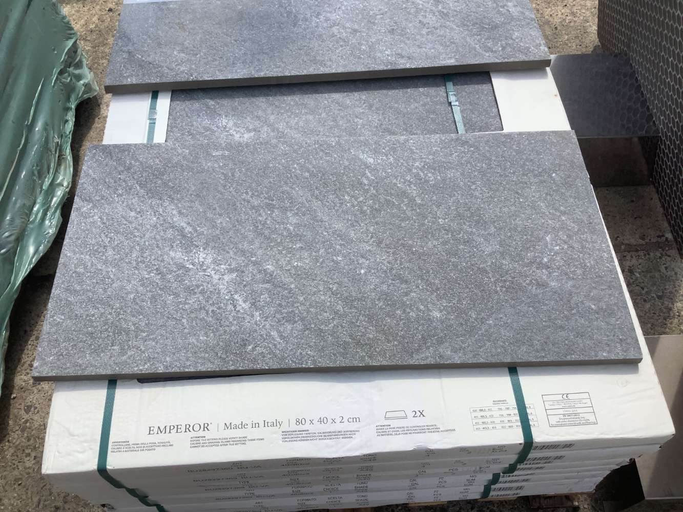 Terrassenplatten, Keramik, Quarzitopt. dunkelgrau, 80x40x2