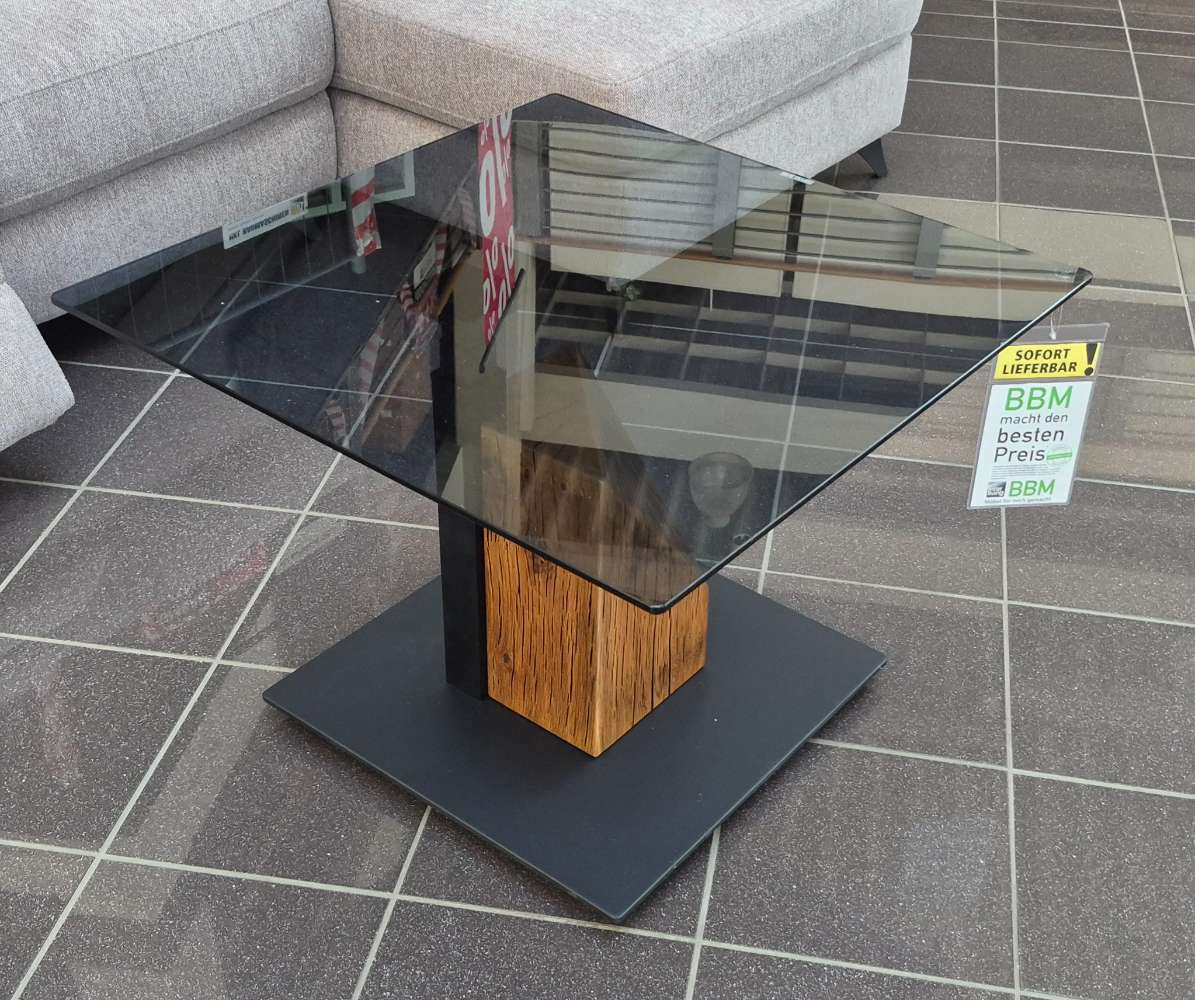 Couchtisch Glas grau +Eiche massiv mit Lift ca 70×45-63x70cm