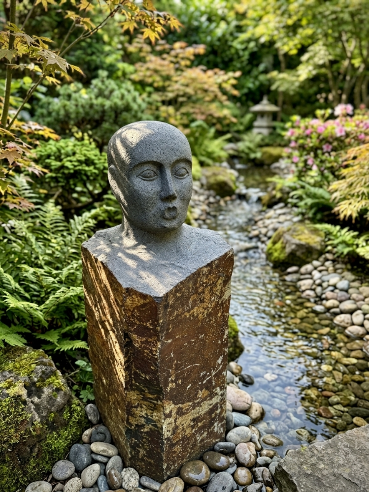 Exklusiver Naturstein-Kopf auf Stele – Handgearbeitet