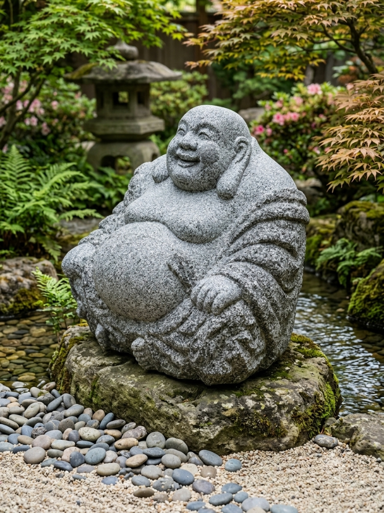 Buddha-Figur aus dunklem Granit – Anthrazit
