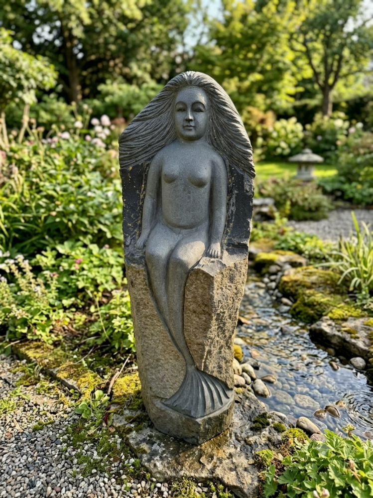 Exklusive Gartenfigur – Meerjungfrau aus Naturstein