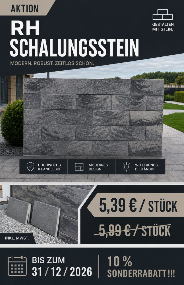 RH-Schalungsstein 50x24x20 cm grau nuanciert Normalstein (1.Wahl)