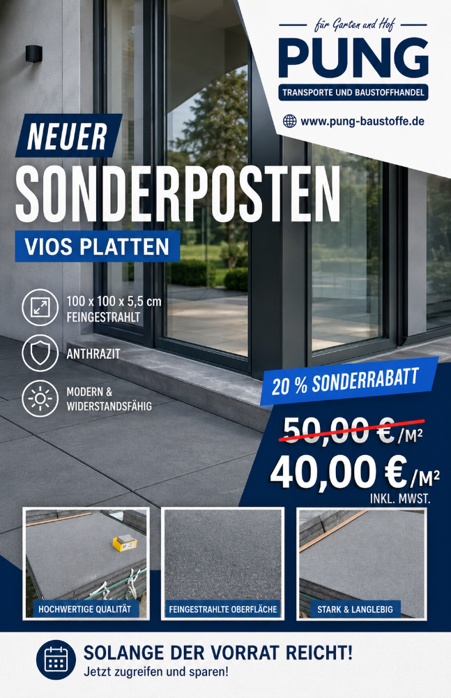 Vios Terrassenplatten 100x100x5,5 cm anthrazit feingestrahlt (2.Wahl)